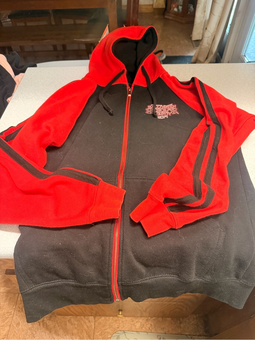 Black & Red Zip-Up Hooded Sweatshirt. Universal studios Stranger Things